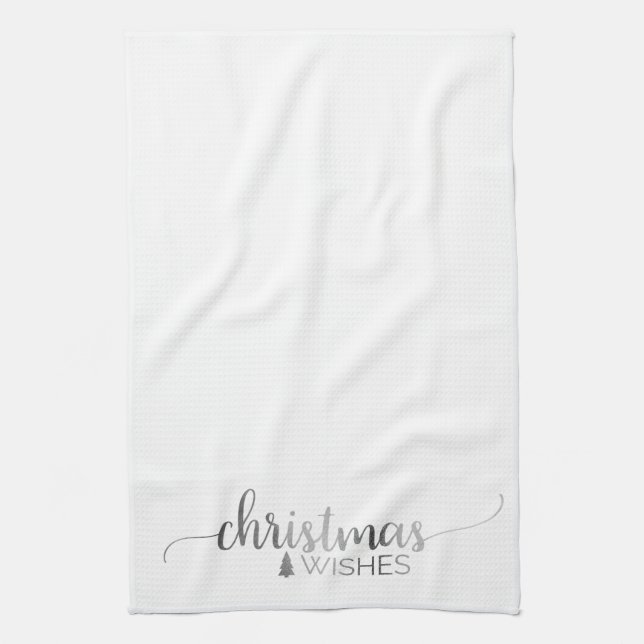 Simple Silver Calligraphy Christmas Kitchen Towel (Vertical)