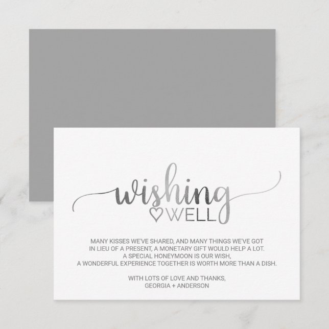 Simple Silver Calligraphy Wedding Wishing Well Enclosure Card (Front/Back)