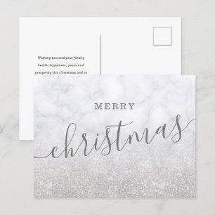 Simple Silver Christmas Holidays Glitter Marble Holiday Postcard