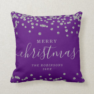 Simple Silver Christmas Holidays Glitter Purple Throw Pillow