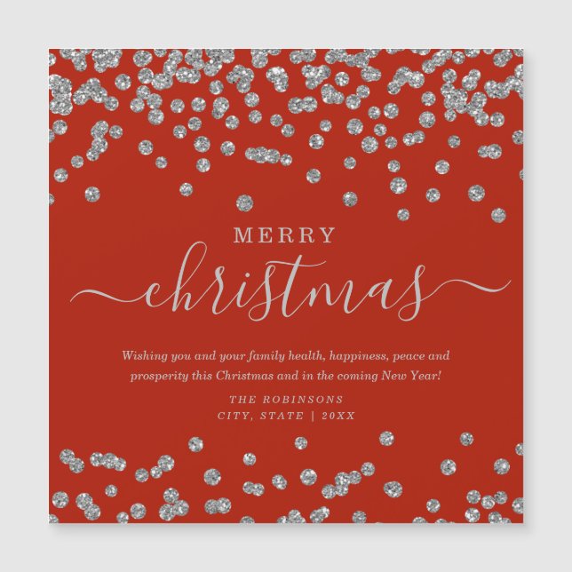 Simple Silver Christmas Holidays Glitter Red (Front)