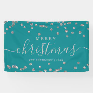 Simple Silver Christmas Holidays Glitter Teal Banner