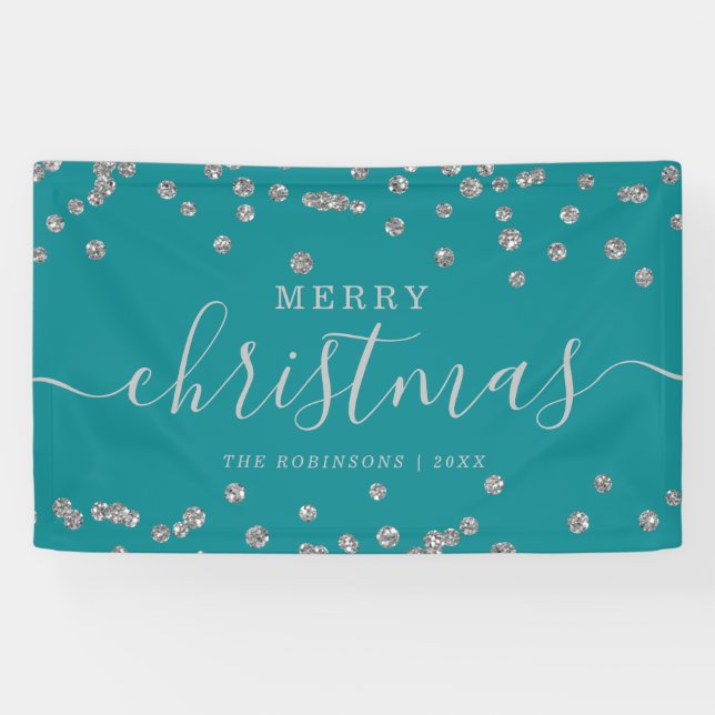 Simple Silver Christmas Holidays Glitter Teal Banner (Horizontal)