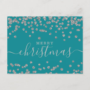 Simple Silver Christmas Holidays Glitter Teal Holiday Postcard