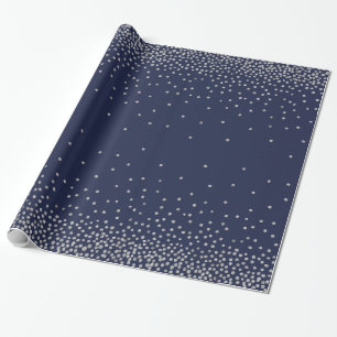 Simple Silver Confetti Over Navy Holiday Style Wrapping Paper