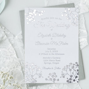 Simple silver floral on elegant blue white wedding