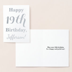 Simple Silver Foil 19th Birthday + Custom Name Foil Card