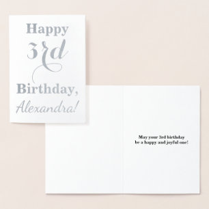 Simple Silver Foil 3rd Birthday + Custom Name Foil Card