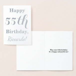 Simple Silver Foil 55th Birthday + Custom Name Card