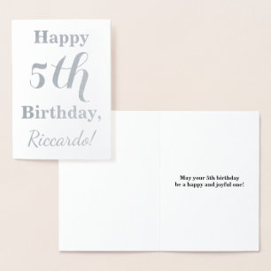 Simple Silver Foil 5th Birthday + Custom Name Foil Card