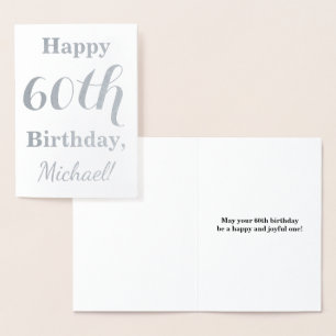 Simple Silver Foil 60th Birthday + Custom Name Card