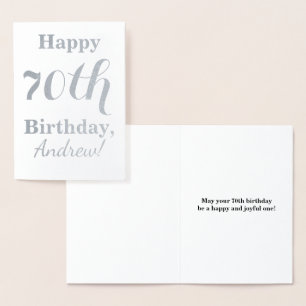 Simple Silver Foil 70th Birthday + Custom Name Card