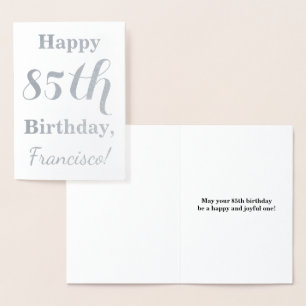 Simple Silver Foil 85th Birthday + Custom Name Foil Card