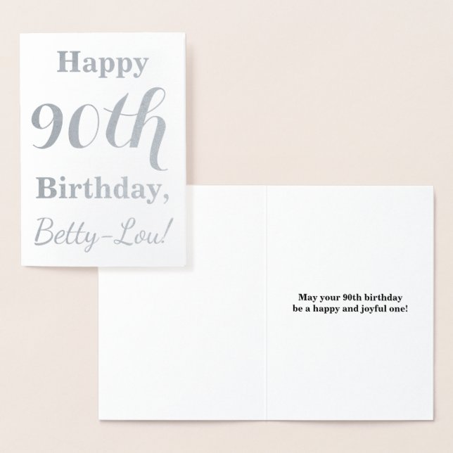Simple Silver Foil 90th Birthday + Custom Name Card (Display)