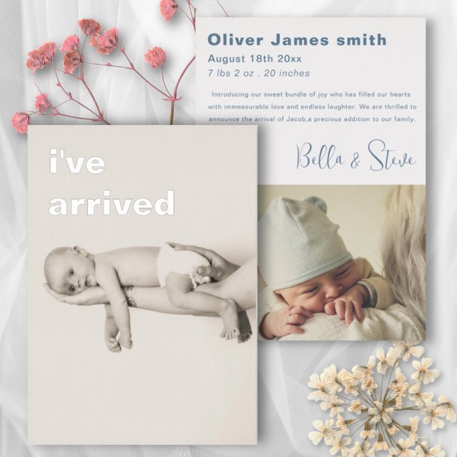 Simple Silver Foil boy Photo Baby Announcement (Creator Uploaded)