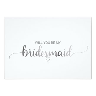 Simple Silver Foil Calligraphy Bridesmaid Proposal Invitation