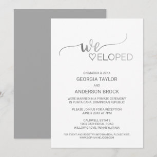 Simple Silver Foil Calligraphy Elopement Reception Invitation