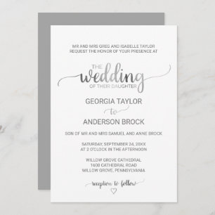 Simple Silver Foil Calligraphy Formal Wedding (3) Invitation