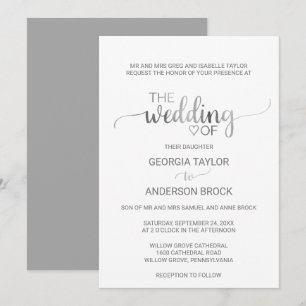 Simple Silver Foil Calligraphy Formal Wedding Invitation