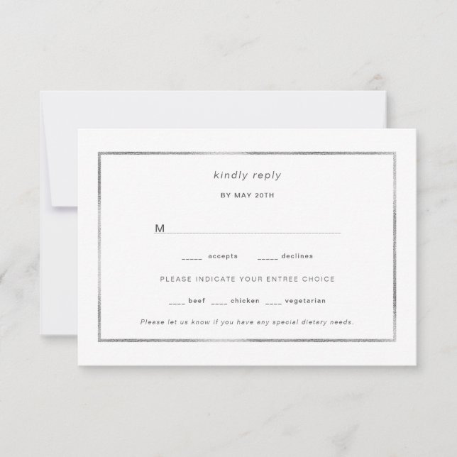 Simple Silver Foil Frame wedding rsvp Card (Front)