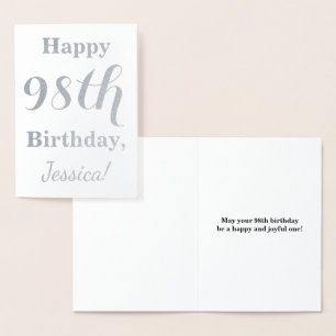 Simple Silver Foil "HAPPY 98th BIRTHDAY" + Name Card
