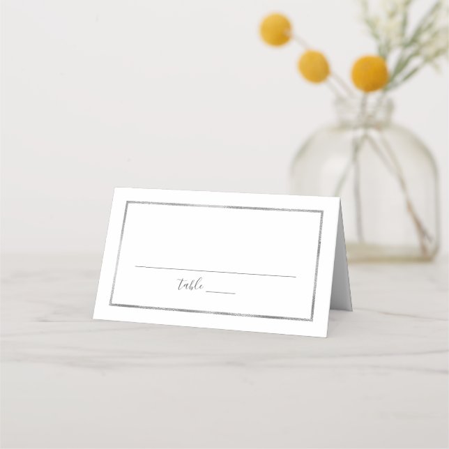 Simple Silver Frame Wedding Reception Place Card (Front)