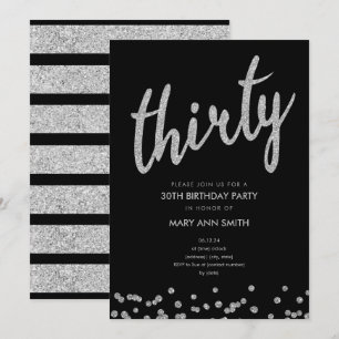Simple Silver Glitter Type 30th Birthday Party Invitation
