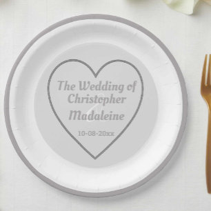Simple Silver Grey and White Wedding Paper Plates