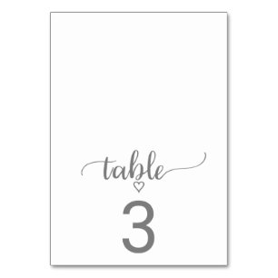 Simple Silver Grey Calligraphy Folded Table Number