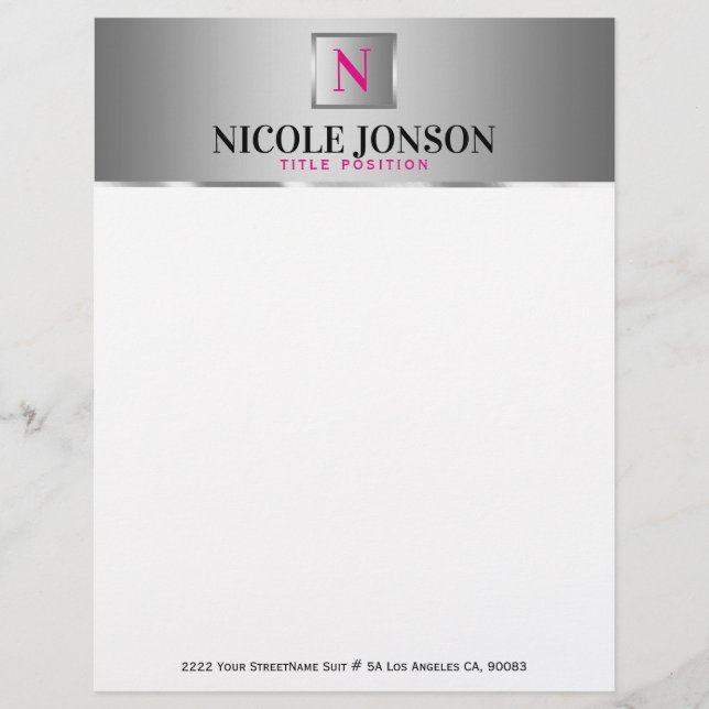 Simple Silver Grey Stripe Letterhead (Front)