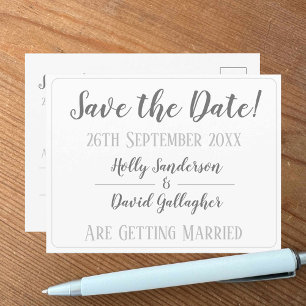 Simple Silver Grey & White Save the Date Postcard