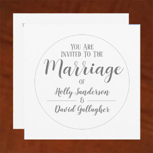 Simple Silver Grey & White Wedding Day Invitation