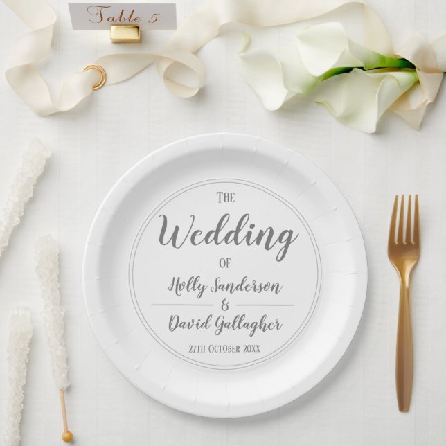 Simple Silver Grey & White Wedding Day Paper Plate (Wedding)