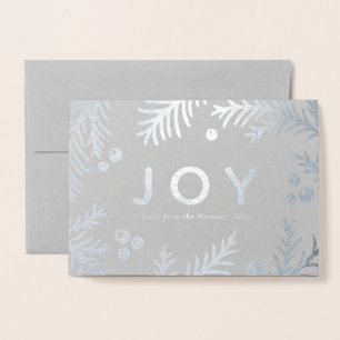 Simple Silver JOY Holiday Cards Real Foil
