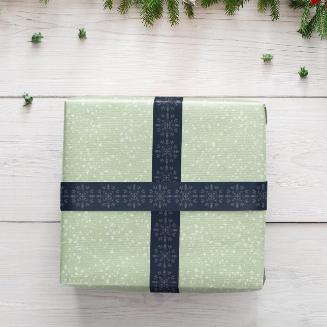 Simple Silver Navy Blue Winter Snowflake Pattern Satin Ribbon (Navy blue and silver snowflake pattern ribbon. )