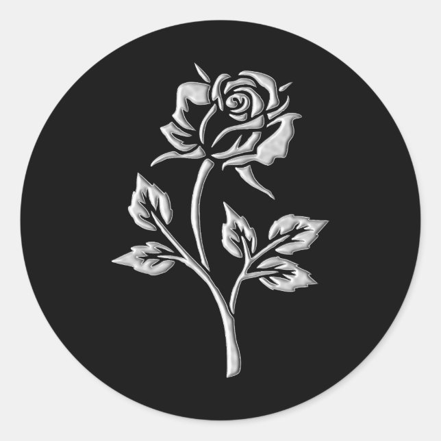Simple Silver Rose  Classic Round Sticker (Front)
