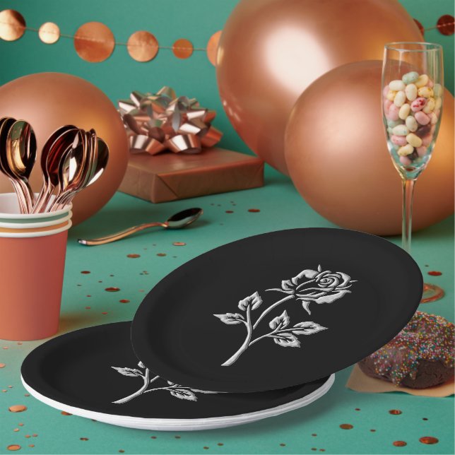 Simple Silver Rose Paper Plate (Multi)