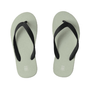simple silver sage monogram kid's flip flops