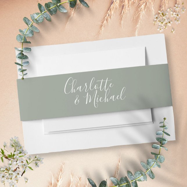 Simple Silver Sage Signature Invitation Belly Band (Simple Silver Sage Signature Invitation Belly Band)