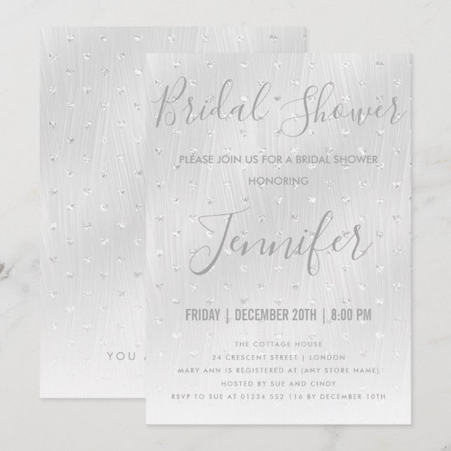 SIMPLE Silver Shimmer Paint Bridal Shower Invitation (Front/Back)