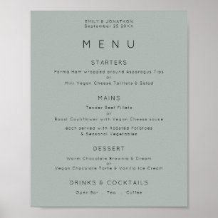 Simple Silvery Sage Green Wedding Menu Poster