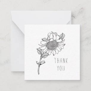 Simple Single Hand-Drawn Sunflower Thank You Blank Card