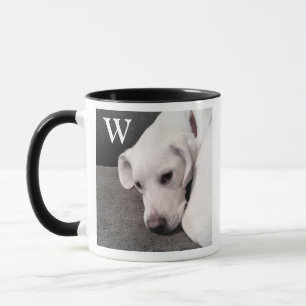 Simple Single Initial Cute Dog Photo Mug