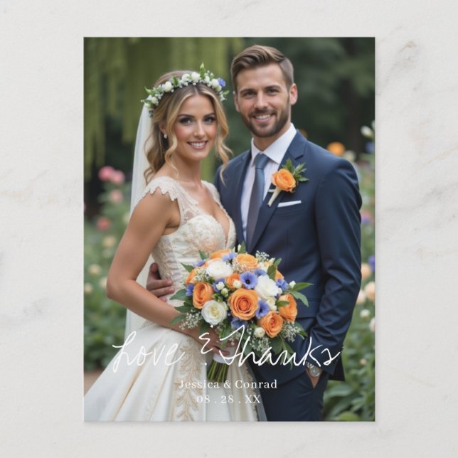 Simple Single Photo Thank You Wedding Postcard (Front)