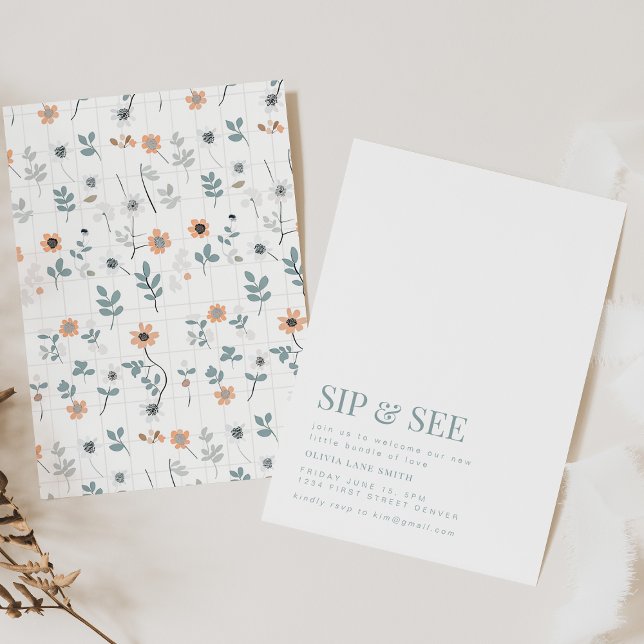 Simple Sip and See Party Invite with Floral (Creator Uploaded)