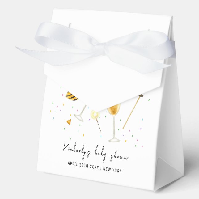 Simple Sip & See Champagne Glass Baby Shower Favor Box (Front)