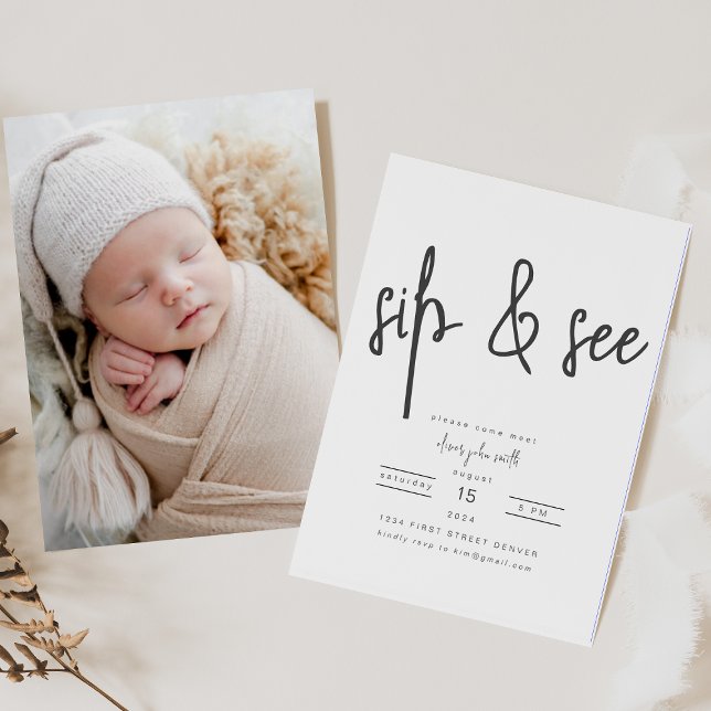 Simple Sip & Voir Baby shower Party Invitation (Créateur téléchargé)