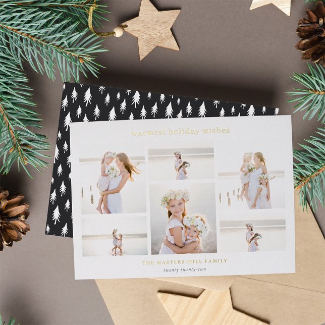 Simple Six | Minimalist Photo Collage Gold  Foil Holiday Card (Creator Uploaded)