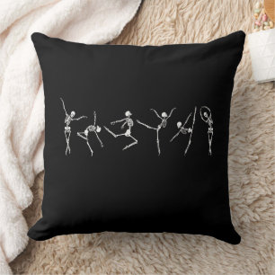 Simple Skeletons Dancing Ballet Black Throw Pillow