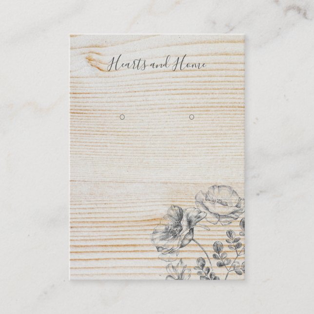 Simple Sketch Floral Wood Earring Display Card (Front)